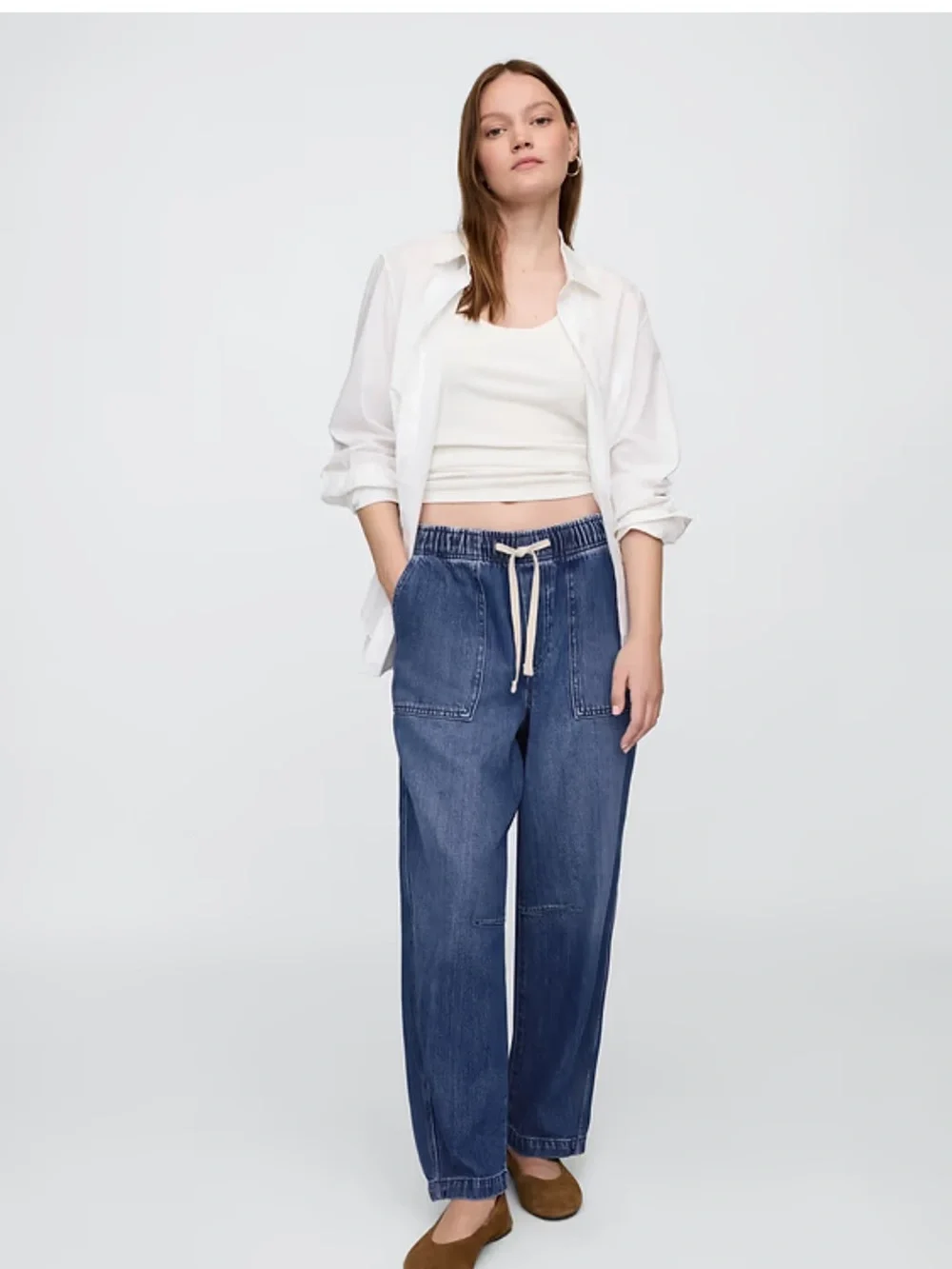 NWT Gap mid-rise Supersoft Pull-on Barrel Jeans size medium - Picture 1 of 11